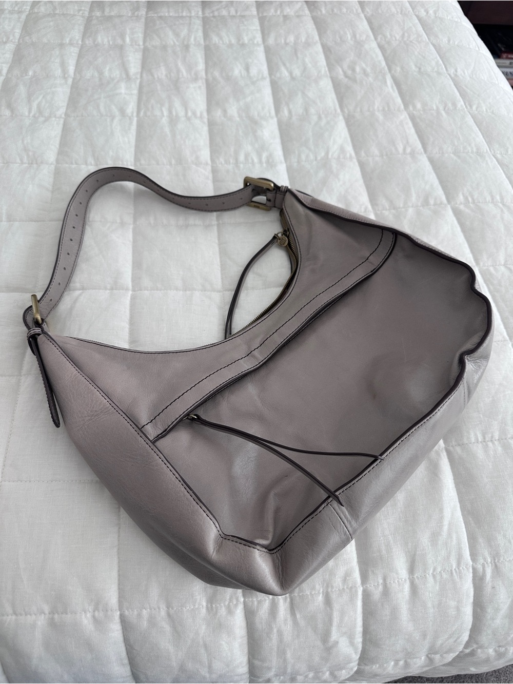 HOBO Taupe Leather Hobo Shoulder Bag